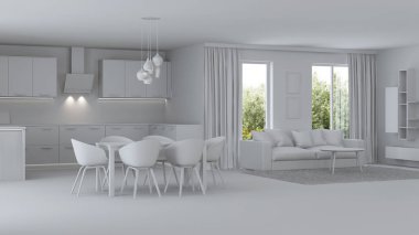 Modern ev iç. Onarır. Gri iç. 3D render.