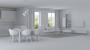 Modern ev iç. Onarır. Gri iç. 3D render.