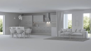 Modern ev iç. Onarır. Gri iç. 3D render.