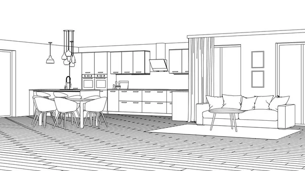 Interior Rumah Modern Proyek Desain Sketch Perender — Stok Foto