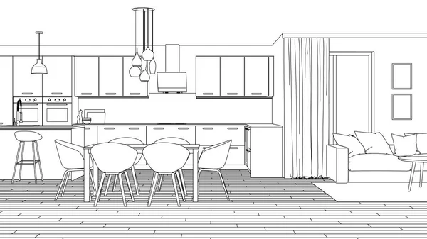 Interior Casa Moderna Proyecto Diseño Boceto Renderizado — Foto de Stock