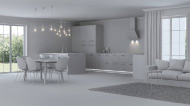 Modern ev iç. Onarır. Gri iç. 3D render.