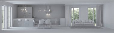 Modern ev iç. Onarır. Gri iç. 3D render.