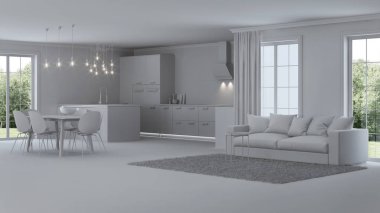 Modern ev iç. Onarır. Gri iç. 3D render.