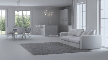 Modern ev iç. Onarır. Gri iç. 3D render.