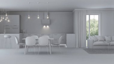 Modern ev iç. Onarır. Gri iç. 3D render.