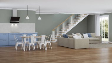 Modern ev iç. Tasarım projesi. 3D render.