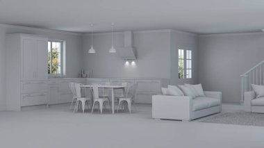 Modern ev iç. Onarır. Gri iç. 3D render.