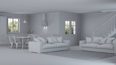 Modern ev iç. Onarır. Gri iç. 3D render.