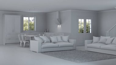 Modern ev iç. Onarır. Gri iç. 3D render.