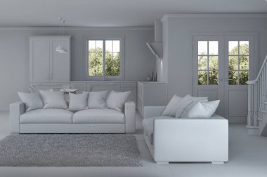 Modern ev iç. Onarır. Gri iç. 3D render.