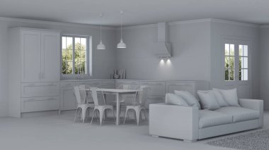 Modern ev iç. Onarır. Gri iç. 3D render.