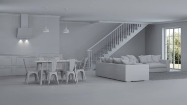 Modern ev iç. Onarır. Gri iç. 3D render.