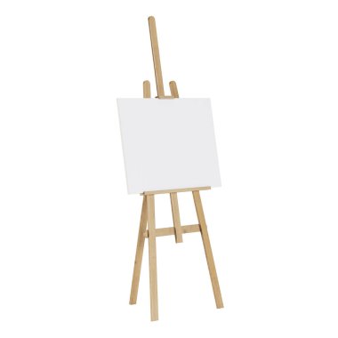 Wooden easel with an empty mockup. Isolated on white background. 3D rendering. clipart