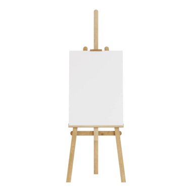 Wooden easel with an empty mockup. Isolated on white background. 3D rendering. clipart