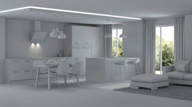 Modern ev iç. Onarır. Gri iç. 3D render.