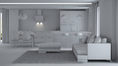 Modern ev iç. Onarır. Gri iç. 3D render.