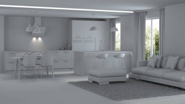 Modern ev iç. Onarır. Gri iç. 3D render.