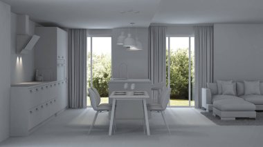 Modern ev iç. Onarır. Gri iç. 3D render.