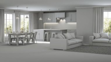 Modern ev iç. Onarır. Gri iç. 3D render.