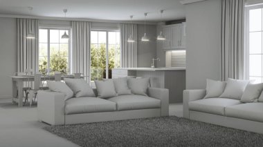 Modern ev iç. Onarır. Gri iç. 3D render.