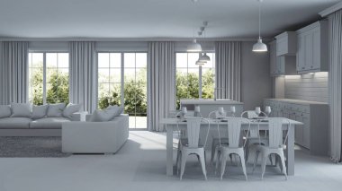Modern ev iç. Onarır. Gri iç. 3D render.