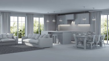 Modern ev iç. Onarır. Gri iç. 3D render.
