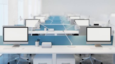Ofis alanı. Açık alan. Ofis tasarımı. 3D render.