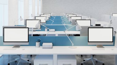 Ofis alanı. Açık alan. Ofis tasarımı. 3D render.