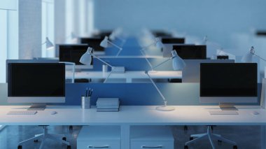 Ofis alanı. Açık alan. Ofis tasarımı. 3D render.