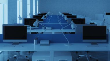 Ofis alanı. Açık alan. Ofis tasarımı. 3D render.