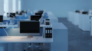 Ofis alanı. Açık alan. Ofis tasarımı. 3D render.