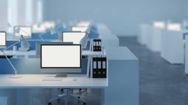Ofis alanı. Açık alan. Ofis tasarımı. 3D render.