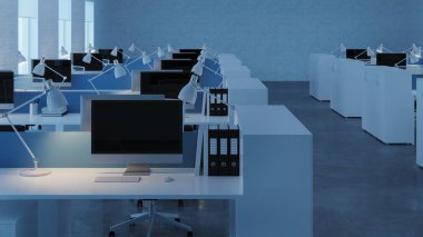 Ofis alanı. Açık alan. Ofis tasarımı. 3D render.