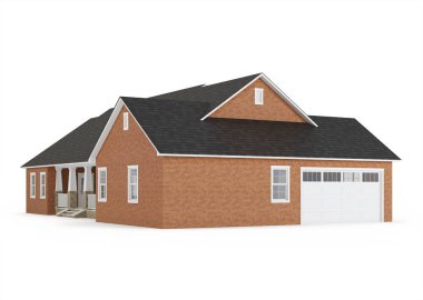 Beyaz arka plan üzerinde izole rahat tuğla ev. 3D render.