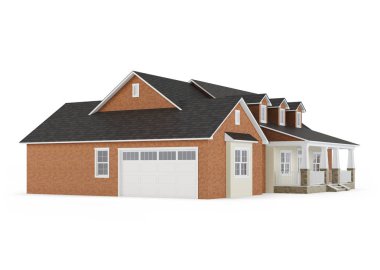 Beyaz arka plan üzerinde izole rahat tuğla ev. 3D render.