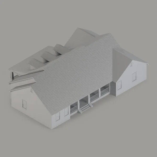 A model of a house with a garage. Isometric projection. View from above. 3D rendering.