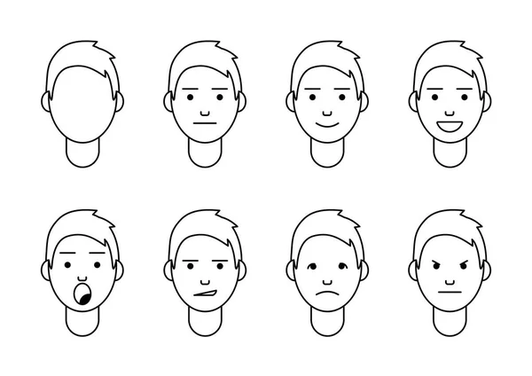 Een Set Van Emoties Soorten Mannelijke Gezichten Verschillende Gemoedstoestanden Vector — Stockvector