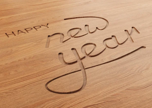 Happy New Year Christmas Background Text Cut Out Wood Rendering — Stock Photo, Image