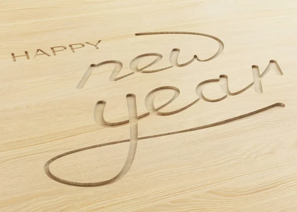 Happy New Year Christmas Background Text Cut Out Wood Rendering — Stock Photo, Image