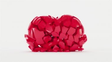 Kırmızı kalp bozuldu. 3D render.