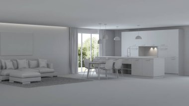 Modern ev iç. Onarır. Gri iç. 3D render.