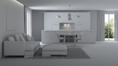 Modern ev iç. Onarır. Gri iç. 3D render.