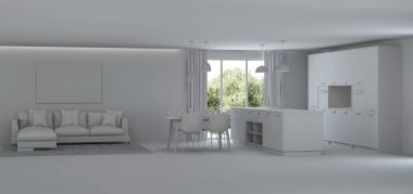 Modern ev iç. Onarır. Gri iç. 3D render.