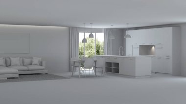Modern ev iç. Onarır. Gri iç. 3D render.