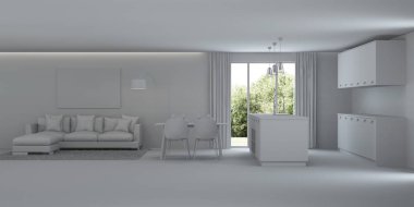 Modern ev iç. Onarır. Gri iç. 3D render.