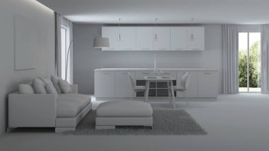 Modern ev iç. Onarır. Gri iç. 3D render.