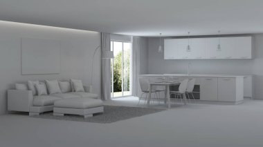 Modern ev iç. Onarır. Gri iç. 3D render.