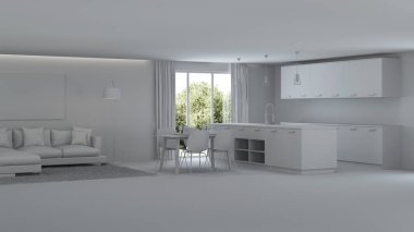 Modern ev iç. Onarır. Gri iç. 3D render.