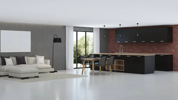 Modern House Interior Interior Design Style Loft Rendering — Stock Photo, Image